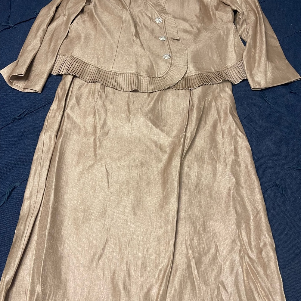 Women’s Tan 2 Piece Skirt & Jacket Set